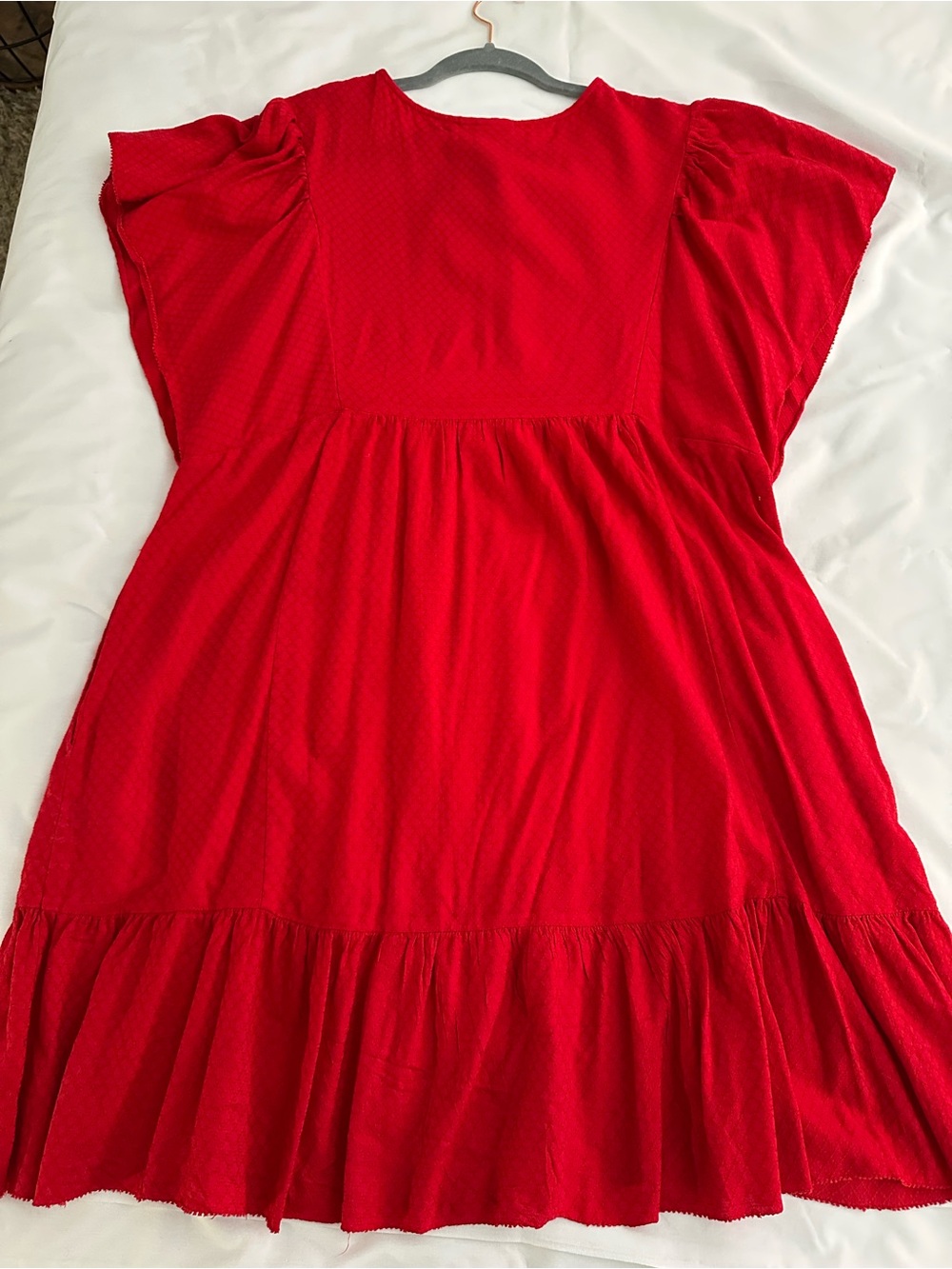 Knox Rose Red V‑Neck Short Flutter Sleeve Tiered Dress - Picture 2 of 7